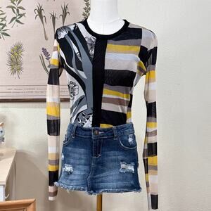 Petit Pois Viviana G Mesh Floral Striped Top Rave Party Cybergoth Cyber Artsy S